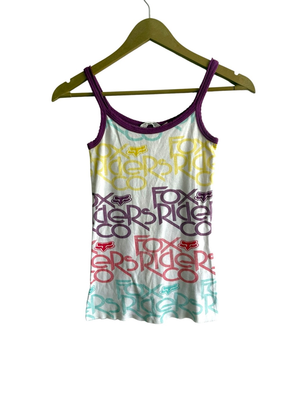Vintage Y2K FOX Racing Size XS White Multicolor Graphic Cami Top Punk Grunge
